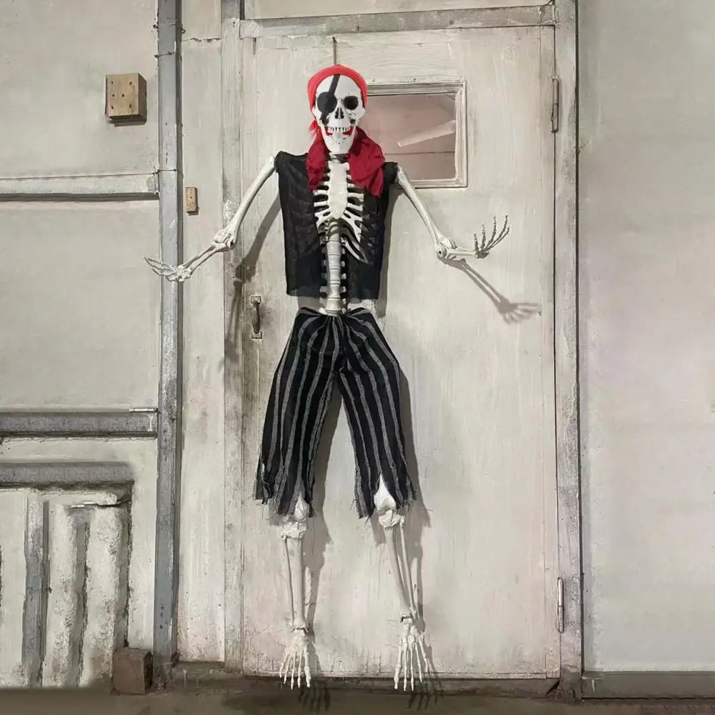 165 cm Kunststoff-Skelett, lebensgroße Nachahmung, realistische Ganzkörperknochen mit beweglichen Gelenken, Piraten-Styling, Halloween-Pose-Dekor 1