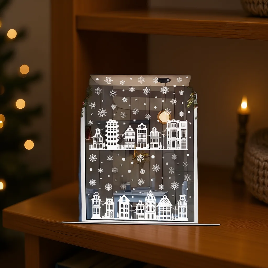 9pc Weihnachten Fenster Aufkleber Fenster Aufkleber Winter Haus Weihnachten Dekoration Selbst-Kleber Weihnachten Fenster Bilder Wohnkultur