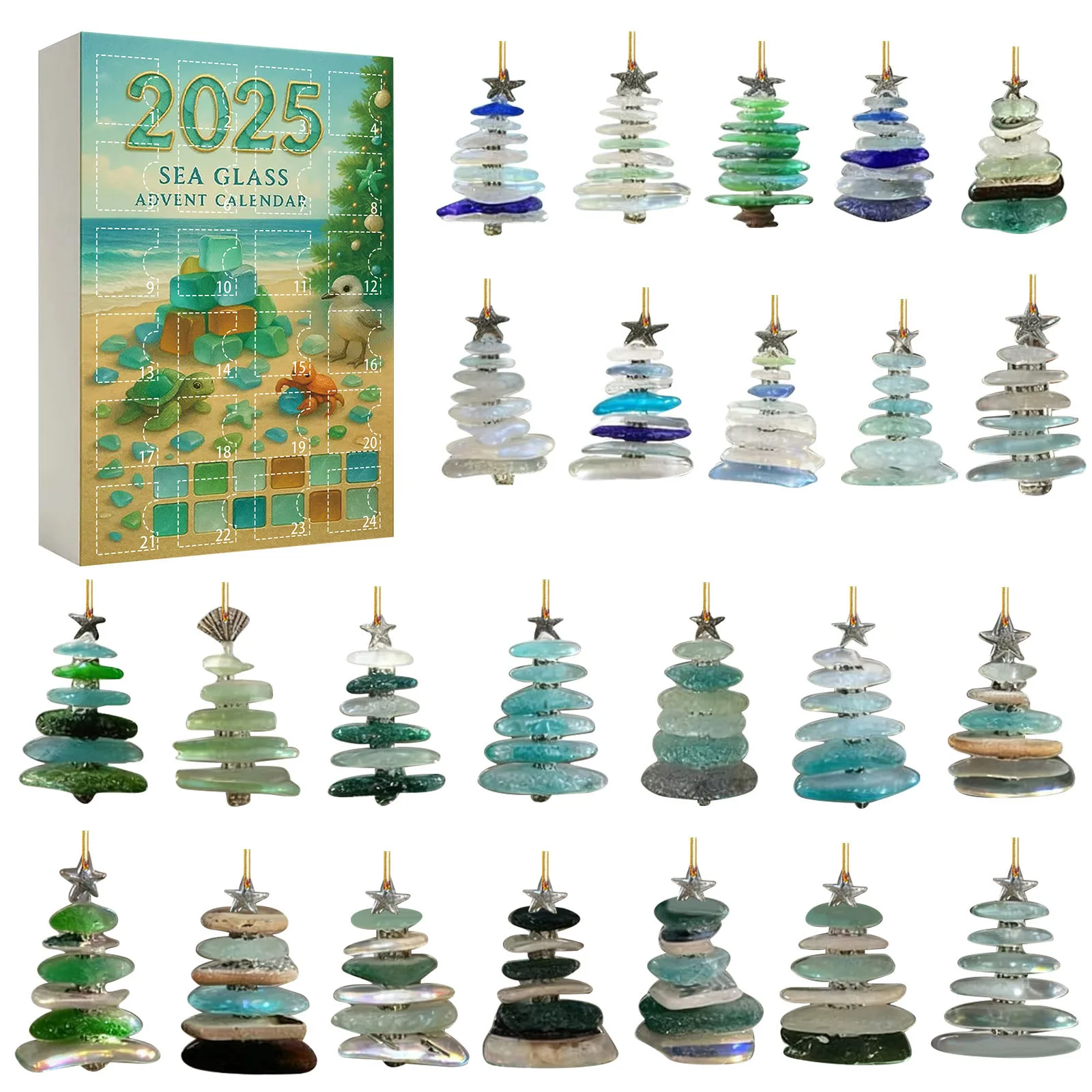 Mini Meer Glas Weihnachtsbaum Ornamente Adventskalender Weihnachtsbaum hängen Anhänger hängen Meer Kristall Glas Dekor Handwerk Geschenke 3