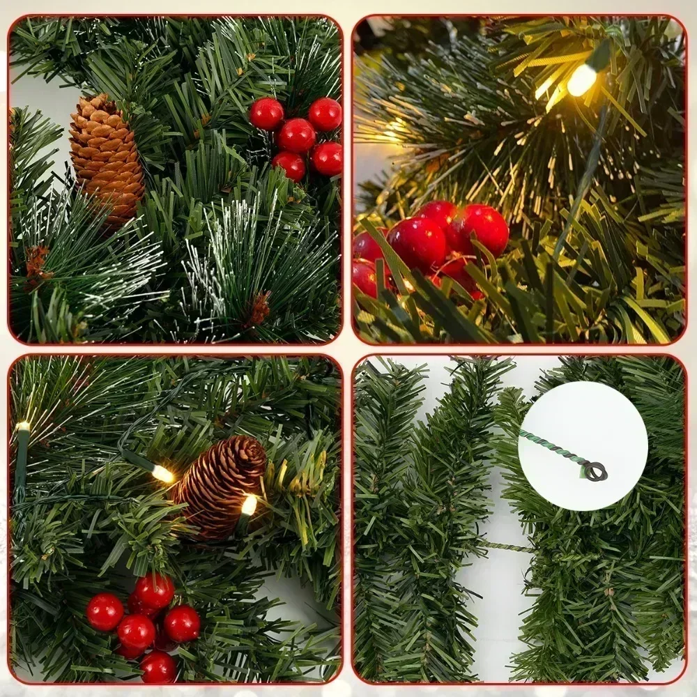 Weihnachts-Rattan-Glühkränze mit Tannenzapfen, rote Beeren, künstliche Weihnachtsgirlande, Weihnachtsbaum, Rattan-Banner, Dekorationskranz 5