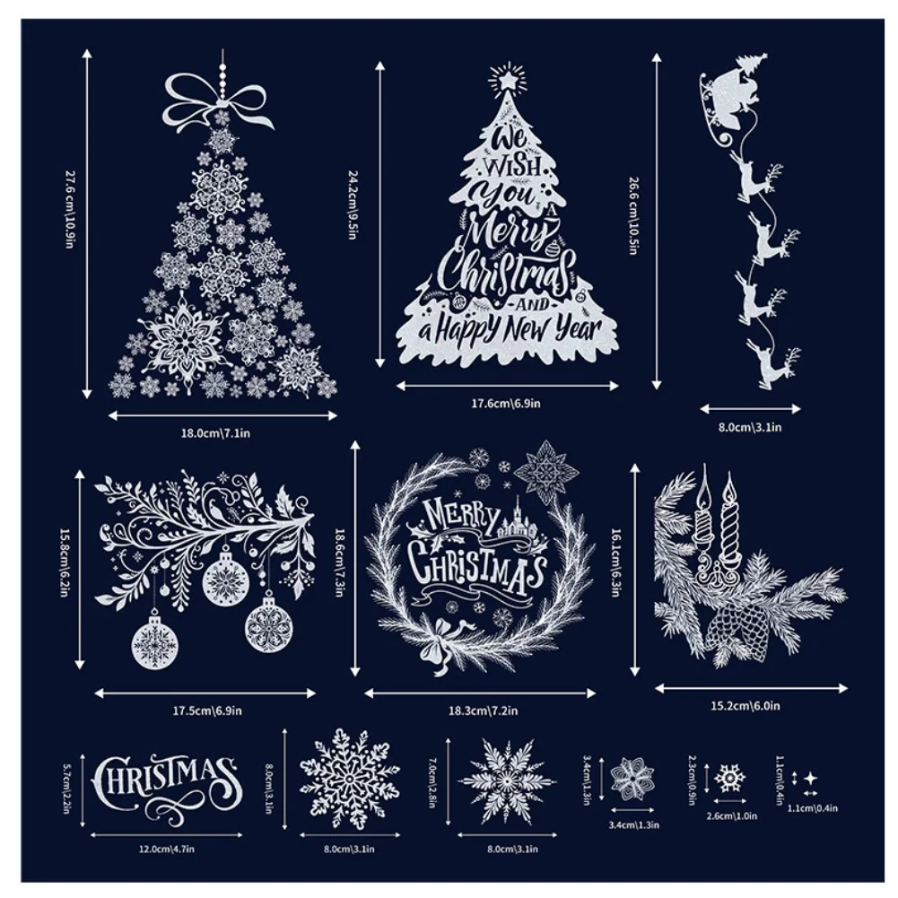 Wiederverwendbare Weihnachts-Fensteraufkleber, doppelseitiger Rentier-Schneeflocken-Aufkleber für Glas, einfach aufzutragen, abnehmbare PVC-Dekoration 5