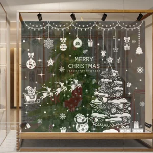 Weihnachten Fenster Aufkleber Set Santa Elch Schneeflocke Glas Cling Aufkleber Weihnachten Dekor
