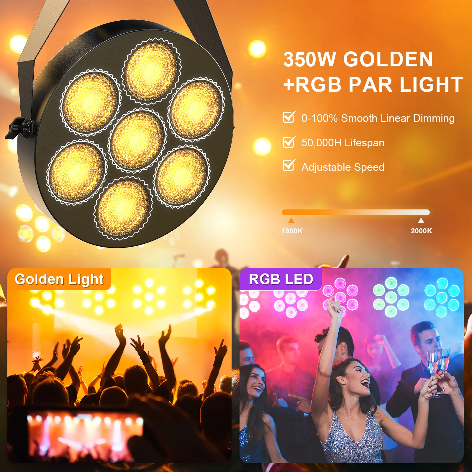Yiflamefly 7X50W Goldene Retro Licht COB + RGB LED Par Licht DMX512 Bühne Lichter Für Hochzeit Party Club kirche Zeigen Weihnachten Halloween 3