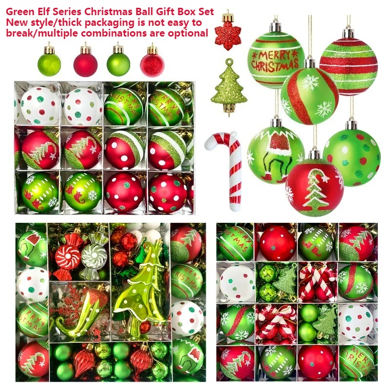 Weihnachtskugel-Anhänger-Dekorationsset, verschiedene Stile, grüne Elfen-Thema, bemalter Weihnachtsbaum-Anhänger, Party-Dekoration, Kugeln 2026 3