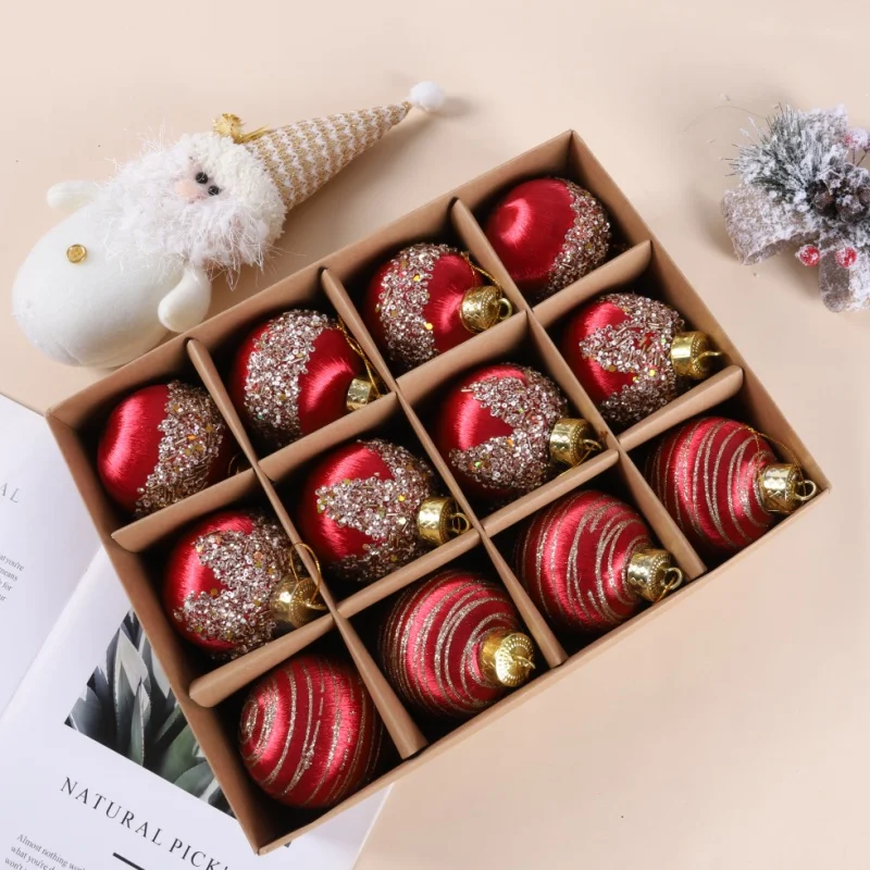 6/12 stücke 6CM/8CM Weihnachten Ball Ornamente Rot Glitter Schaum Ball Handwerk für Weihnachten Baum Hängen anhänger Ball Geschenk Navidad