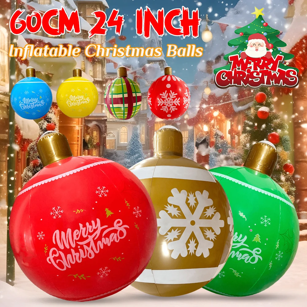 24 Zoll Weihnachtsbaumschmuck Bälle Riesige aufblasbare Weihnachtskugeln Outdoor Weihnachtsdekorationen PVC 60 cm Schneemannbälle