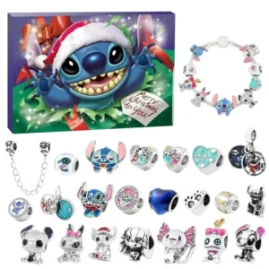 Disney Stitch Weihnachts-Adventskalender, Blindbox-Armbänder, 24-Tage-Weihnachts-Countdown-Kalender, Halskette, DIY-Schmuckset, Geschenk für Mädchen