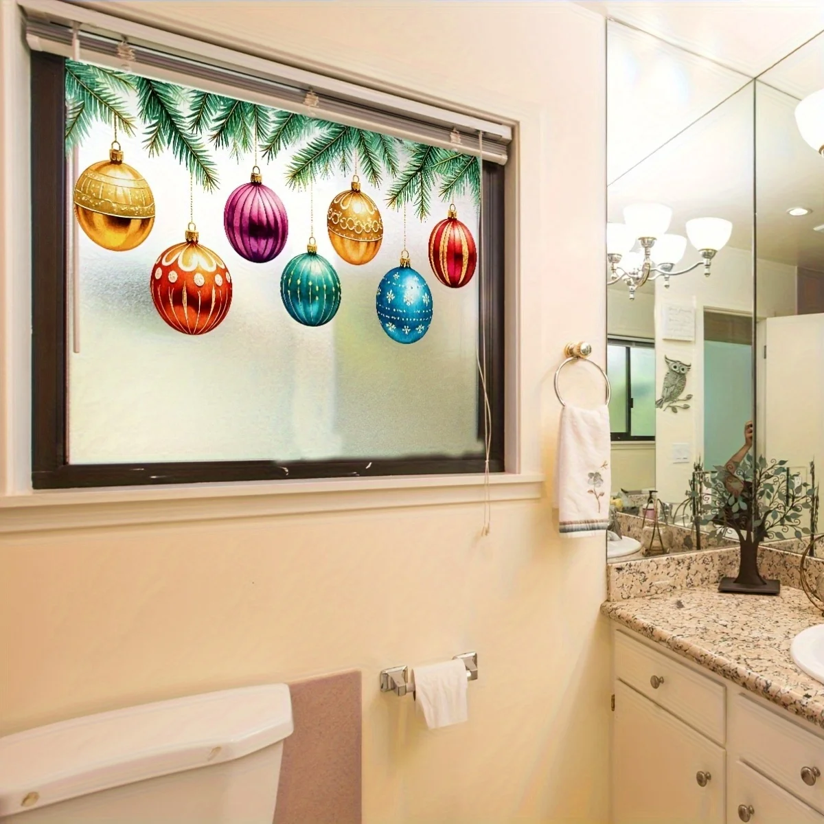 1 Satz dekorativer Glasaufkleber für Fenster mit Weihnachtsbaumzweig-Ornamenten mit statischer Haftung 5