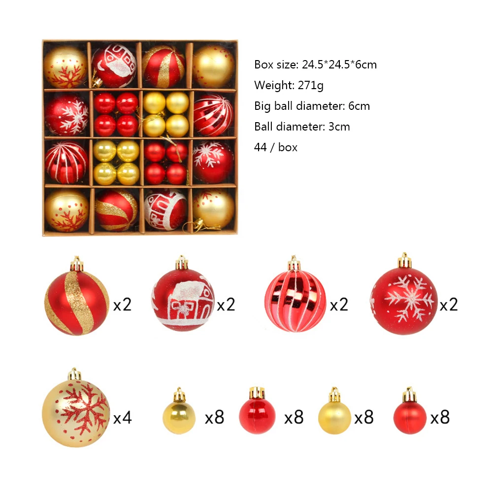 44 Stück farbige Kugeln, festliches Partyzubehör, hängende Anhängerkugel, kreative Farbe, bemalte Atmosphäre, Dekor für den Innenbereich, Neujahr, Weihnachtsbaum 6