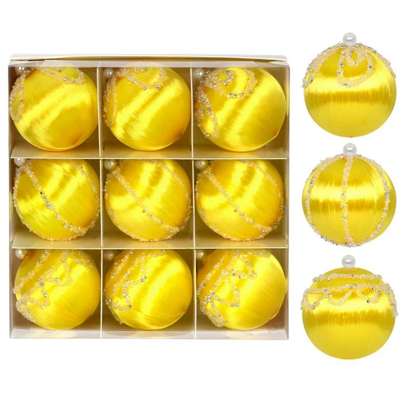 9 Stück 3,15 Zoll Seidenfaden bedeckte Weihnachtskugel-Ornamente aus Satin, bruchsichere Blasen-Set, Weihnachtsbaum-Hängedekorationen 5