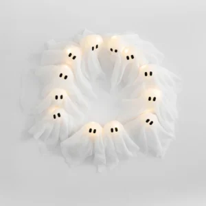 1/2 Stück Halloween-Geisterkranz, gruseliges Hängeschild für Haustür, Halloween-Dekorationen, Geisterkranz mit Licht oder ohne Licht