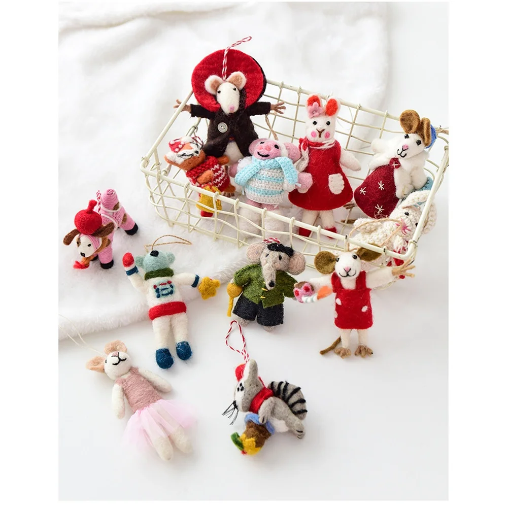 Gefilzter Weihnachtsbaumschmuck, Schlüsselanhänger, Anhänger, handgefertigter Wolltier-Anhänger, Urlaub, saisonale Dekoration, Ornamente, festliche Party 5