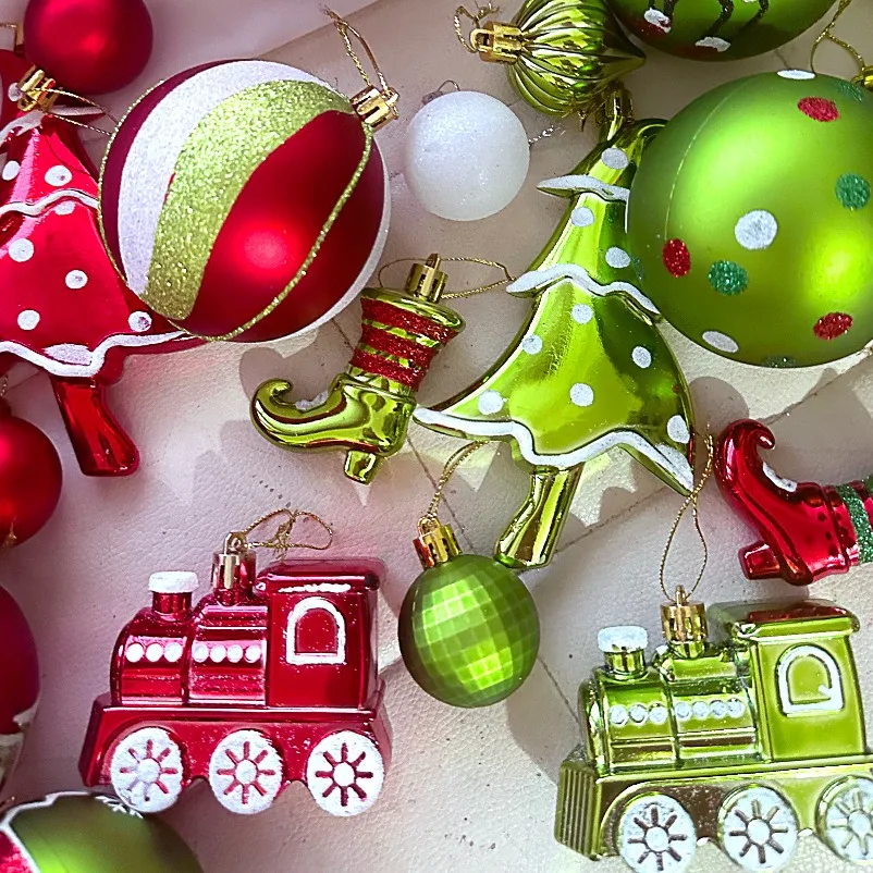 Weihnachtskugel-Anhänger-Dekorationsset, verschiedene Stile, grüne Elfen-Thema, bemalter Weihnachtsbaum-Anhänger, Party-Dekoration, Kugeln 2026 2