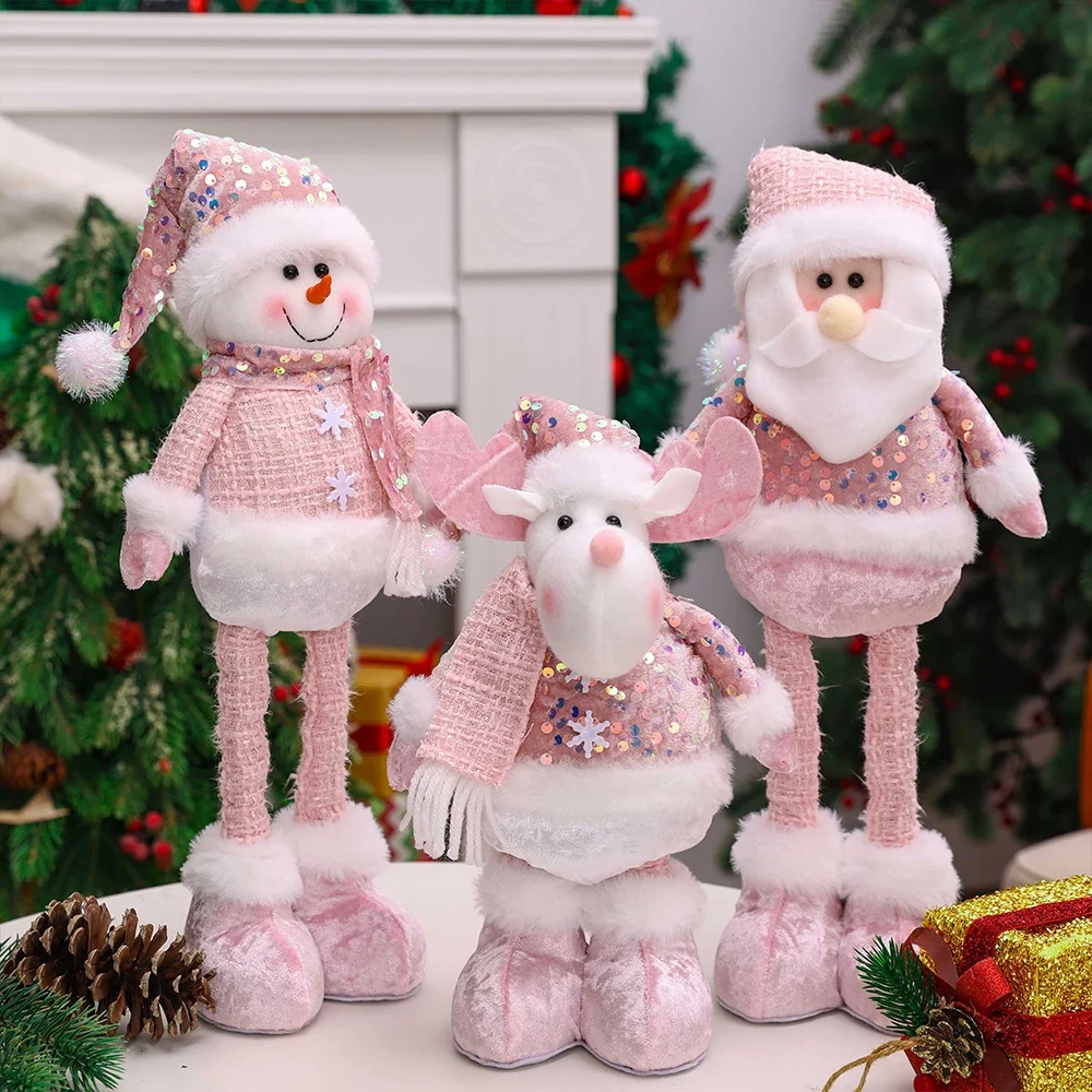 1PC Neue Santa Claus Schneemann Elch Rosa Pailletten Teleskop Puppe Frohe Weihnachten Dekorationen Fenster Requisiten Passenden Liefert Ornamente