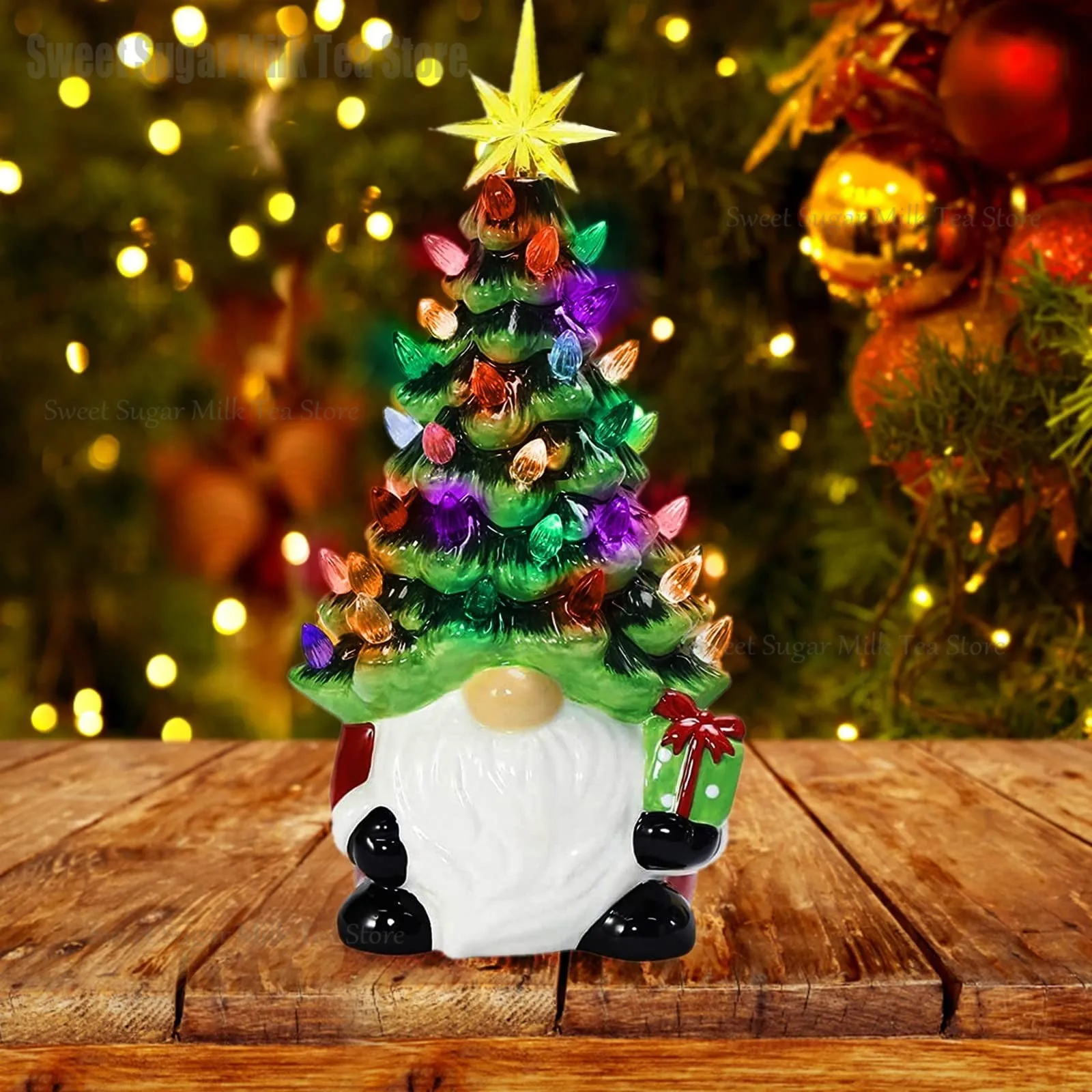 6,3 Zoll leuchtende Zwerg-Weihnachtsbaumschmuck, mehrfarbige Lichter, Keramik-Weihnachtszwerg, gesichtslose Puppe, Schreibtischdekoration