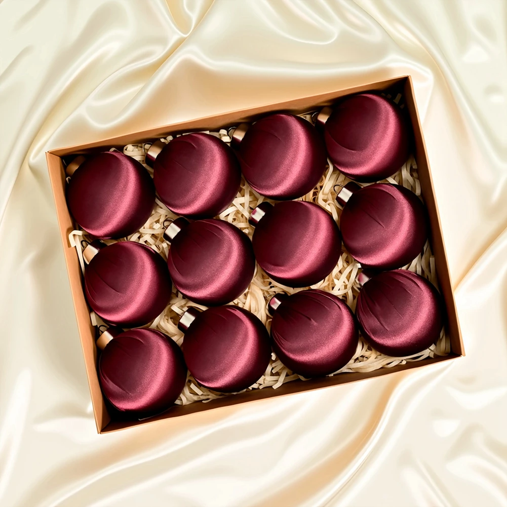 12 Stück 2,36 Zoll Satin Weihnachtskugel Anhänger Weihnachtsbaum Dekoration Kugel Set mit Geschenkbox Neujahr Weihnachten dekorative Kugel