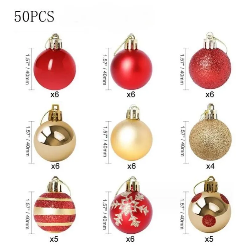 1 Set mit 50 Stück 4 cm bunten Weihnachtskugel-Anhängern, Weihnachtsbaum, Heiligabend, Neujahr, Karneval, Bar, Heimdekoration im Freien 6