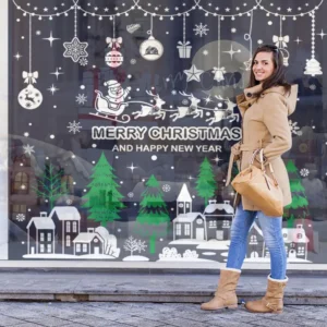 Weihnachten Fenster Aufkleber Set Santa Elch Schneeflocke Glas Cling Aufkleber Weihnachten Dekor