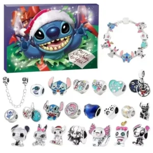Neuer Stitch Mickey Weihnachts-Adventskalender Disney-Armbänder, 24-Tage-Weihnachts-Countdown-Kalender, DIY-Schmuckherstellungsset, Geschenke für Kinder