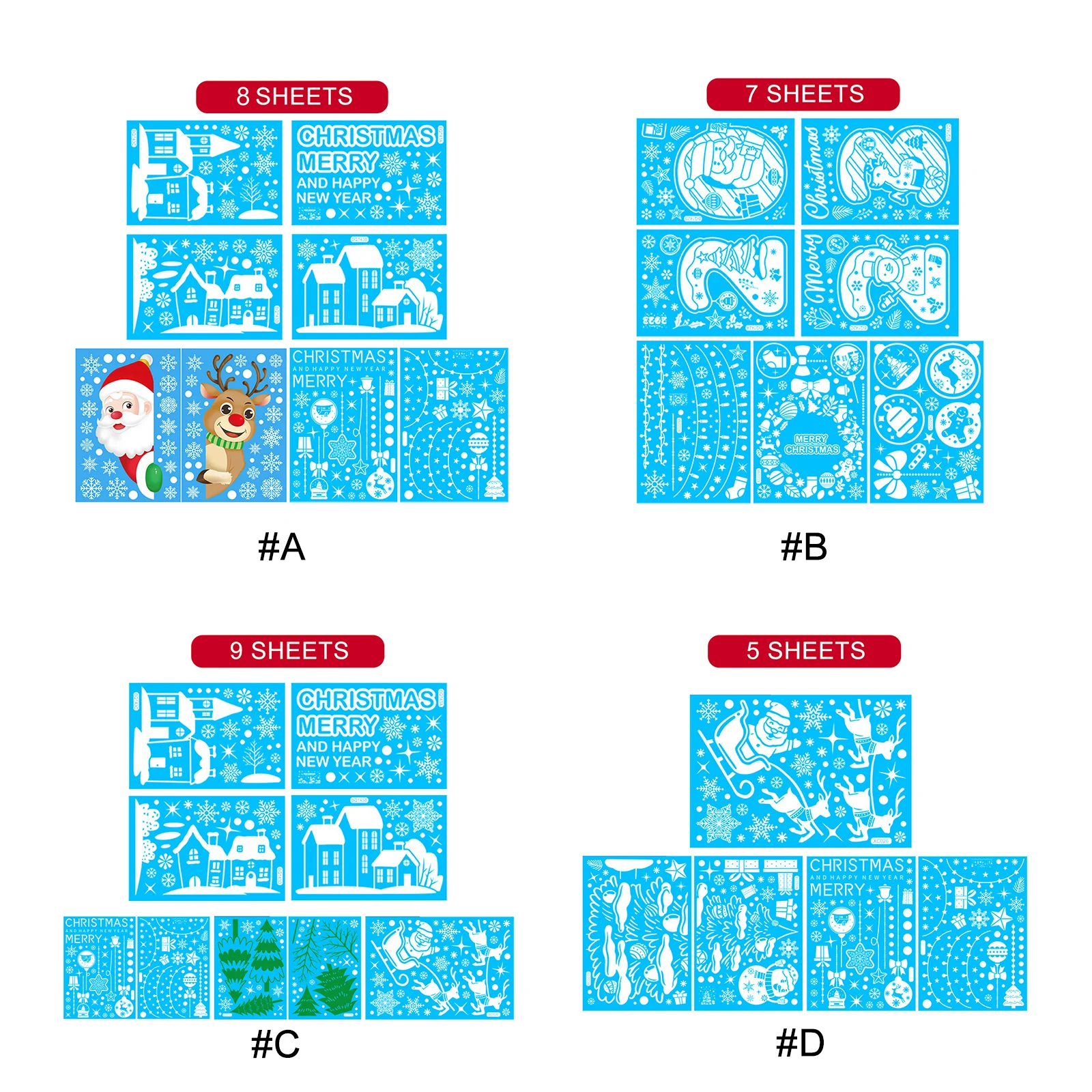 Weihnachten Fenster Aufkleber Set Santa Elch Schneeflocke Glas Cling Aufkleber Weihnachten Dekor 3
