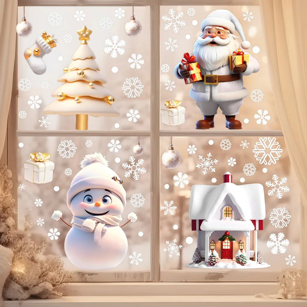 Weihnachten Schneemann Schneeflocke Weihnachtsmann Wandaufkleber Neujahr Glas Fenster Dekoration Wandbild Zimmer Home Decor Elektrostatische Aufkleber