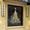 2025 Neuer klassischer goldener Weihnachtsbaum aus PVC, statisch haftende Fensteraufkleber, Schneeflocken-Fensteraufkleber für glatte Glastüren und Fenster 2