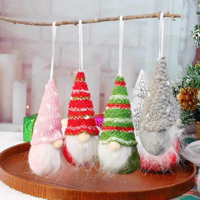 3/12x Weihnachtsdekorationszubehör Gestrickte Wolle Waldmann Puppe Kleiner Anhänger Gesichtslose Puppe Weihnachtsbaum Dekoration Hängen 2