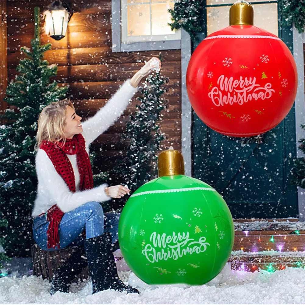 24 Zoll Weihnachtsbaumschmuck Bälle Riesige aufblasbare Weihnachtskugeln Outdoor Weihnachtsdekorationen PVC 60 cm Schneemannbälle 6