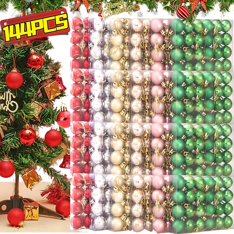 144/24 Stück Mini galvanisierte Weihnachtskugeln Set Weihnachtsbaum Anhänger Weihnachtskugel hängende Verzierung für Neujahr Party Home Decor