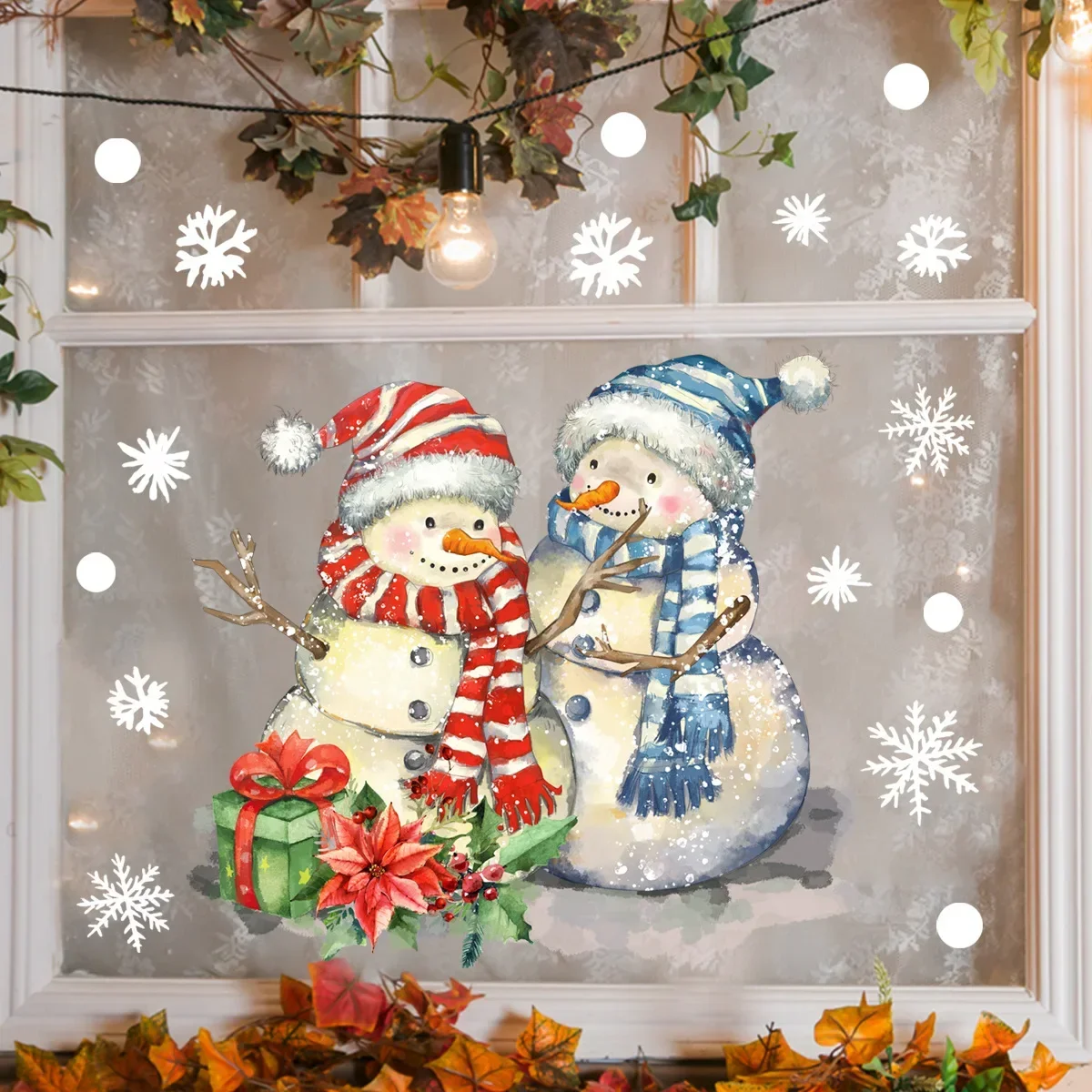 Fensteraufkleber für Neujahr, Cartoon-Schneemann, Weihnachten, Schneeflocke, Fenster-Wandaufkleber, Weihnachten 2024, dekorativer selbstklebender Aufkleber 3