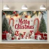 Weihnachten Hintergrund Dekorationen Frohe Weihnachten Zeichen Geschenk Box Candy Canes Weihnachtsbaum für Urlaub Display Fotoshootings Hintergrund 2