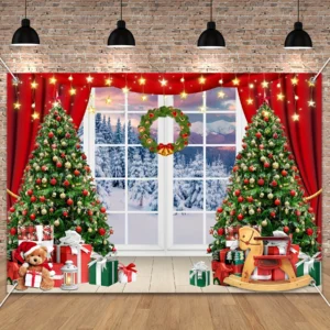 Weihnachten Tag Party Dekoration Hintergrund Tuch Winter Fenster Schnee Szene Weihnachtsbaum hängen Tuch Home Dekoration