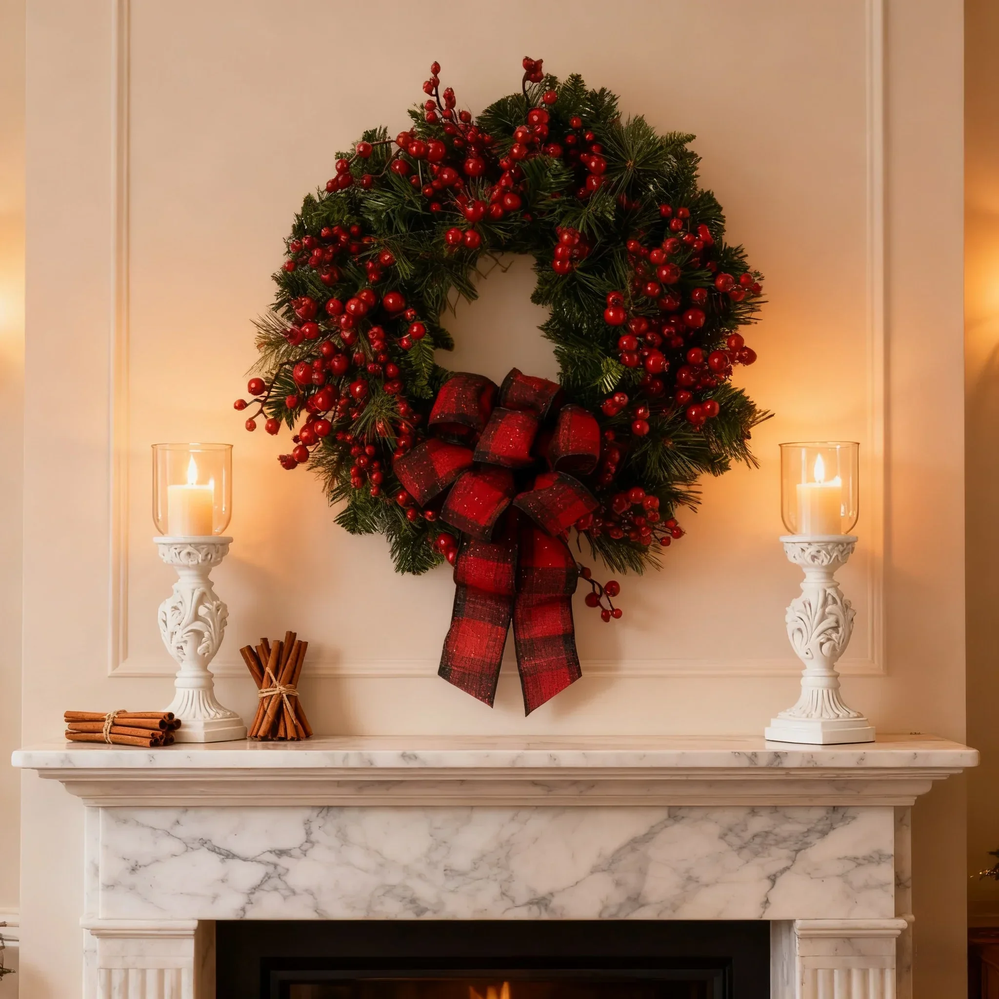 1 Stück 15,75 Zoll weihnachtlicher roter Obstkranz, geeignet für die Türbehangdekoration, Heimdekoration, Simulationsblumenkranz 6