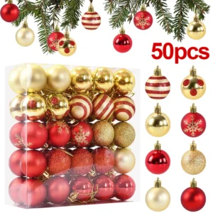 50 Teile/schachtel Weihnachtsbaum Kugeln Ornament Rot Gold Hängen Flitter Anhänger 2025 Weihnachten Dekoration für Zuhause 2026 Neue Jahr Geschenke