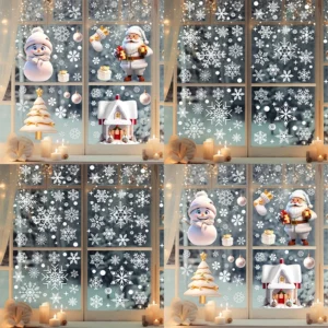 Cartoon Weihnachtsmann Schneemann Schneeflocke Weihnachten Wandaufkleber Glasfenster Elektrostatische Wandtattoos PVC Aufkleber Home Room Decor
