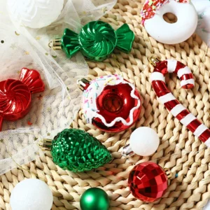 56 Teile/schachtel Weihnachten Ball Donut Cane Candy Tannenzapfen Ornament Rot Weiß Grün Weihnachten Baum Anhänger Weihnachten Neue Jahr Decor Navidad