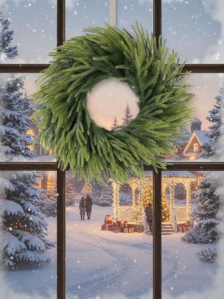 Norfolk Tannenkranz, weihnachtlicher Tannenzapfenkranz, künstliche Tannennadeln, künstlicher grüner Kranz, künstliche Blumengirlande für drinnen und draußen 6