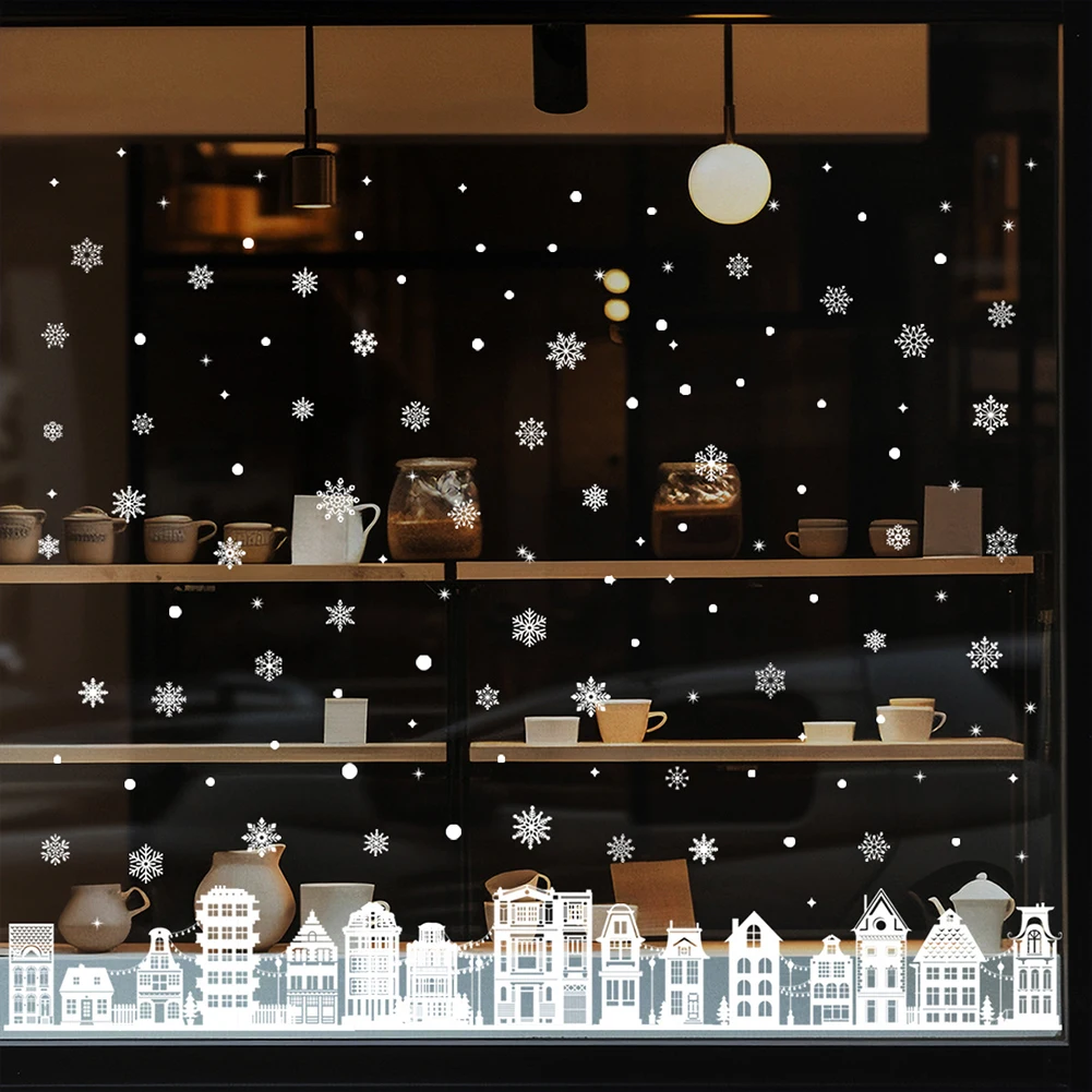9pc Weihnachten Fenster Aufkleber Fenster Aufkleber Winter Haus Weihnachten Dekoration Selbst-Kleber Weihnachten Fenster Bilder Wohnkultur 3