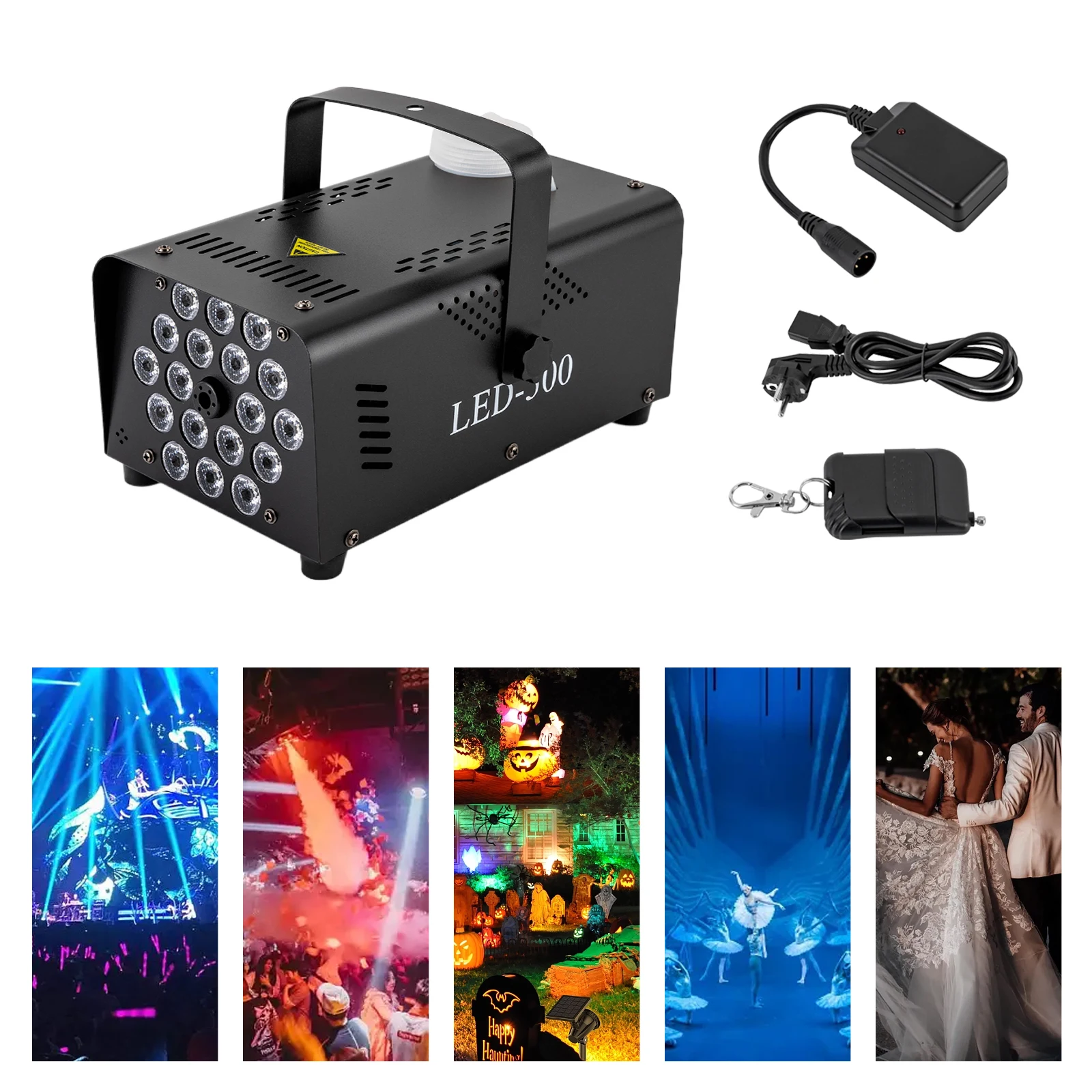 500 W Weihnachtsnebel-Rauchmaschine mit kabelloser Fernbedienung, buntes LED-Licht für Halloween-Hochzeitsfeiern, KTV, DJ, Bühne 2