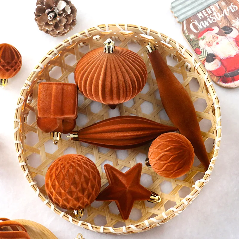 Samt-Weihnachtsbaumkugeln in verschiedenen Größen, Ornamente-Set, Stern-Zepter, runde Weihnachtskugel, Weihnachtsmann-Baum, DIY-Zubehör, 2025, Weihnachtsgeschenke 4