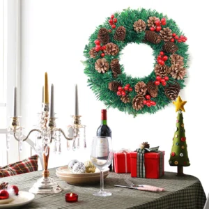 28 cm Weihnachtskranz Tannenzapfen Rote Früchte Weihnachten Hängende Ornamente Girlande Künstlicher Kranz Weihnachtsparty-Dekorationen