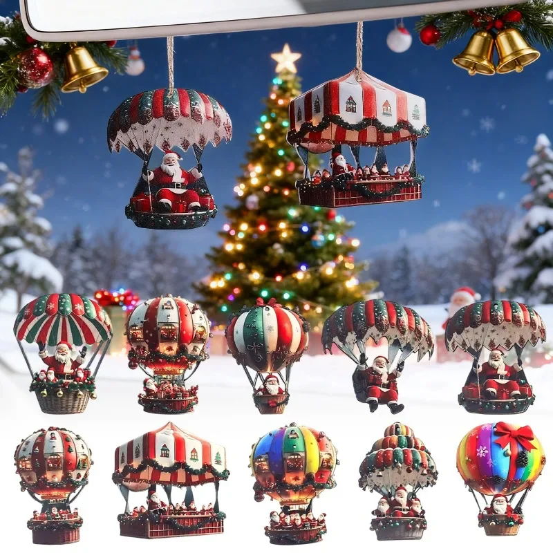 10/50 stücke Heißluft Ballon Santa Claus 2D Flache Holz Anhänger Weihnachten Baum Nette Hängen Festliche Holz Dekoration Zubehör