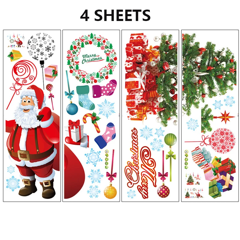 Weihnachten Aufkleber Fenster Aufkleber große Santa Schneeflocke haften DIY Wandt ür wieder verwendbare statische Aufkleber Aufkleber für Vitrine Party 2