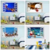 3D Weihnachten Fenster Ansicht Wand Anime Vinyl Aufkleber Santa Claus Deer Wandbild Aufkleber Kunst Festival Tapete Bild Für Zimmer Dekor