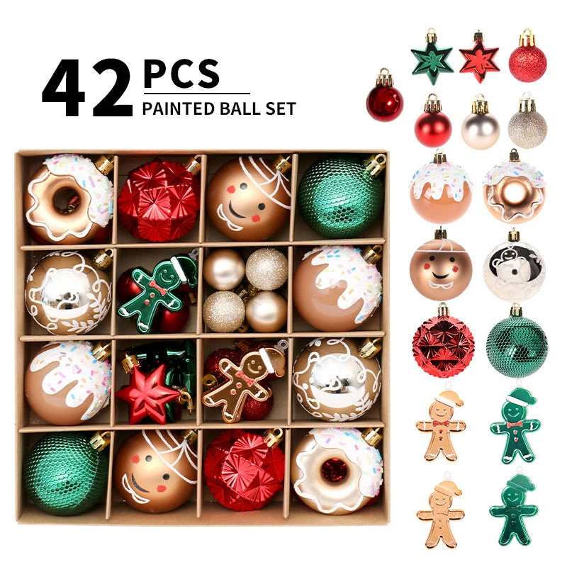 Weihnachtsdekoration: 42 exquisit bemalte Weihnachtskugeln in Magenta, Grün und Gold, Weihnachtsbaum-Anhänger-Set 2