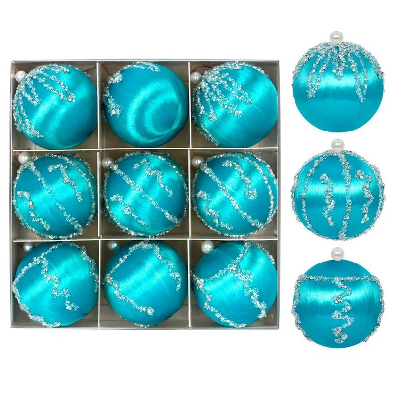 9 Stück 3,15 Zoll Seidenfaden bedeckte Weihnachtskugel-Ornamente aus Satin, bruchsichere Blasen-Set, Weihnachtsbaum-Hängedekorationen 6