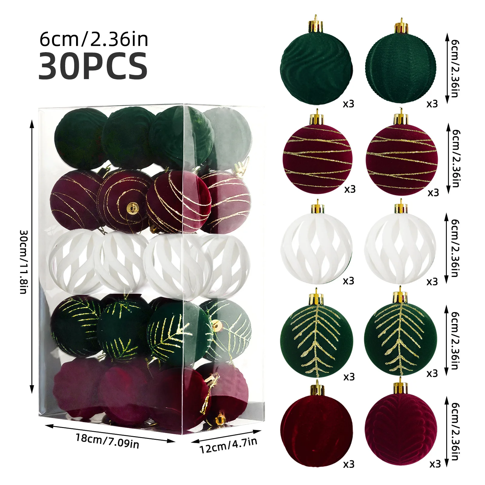 30PCS 6CM Samt Weihnachten Kugeln Rot Beflockten Weihnachten Baum Ornamente Frohe Weihnachten Kugeln Anhänger Neue Jahr Geschenke wohnkultur 5