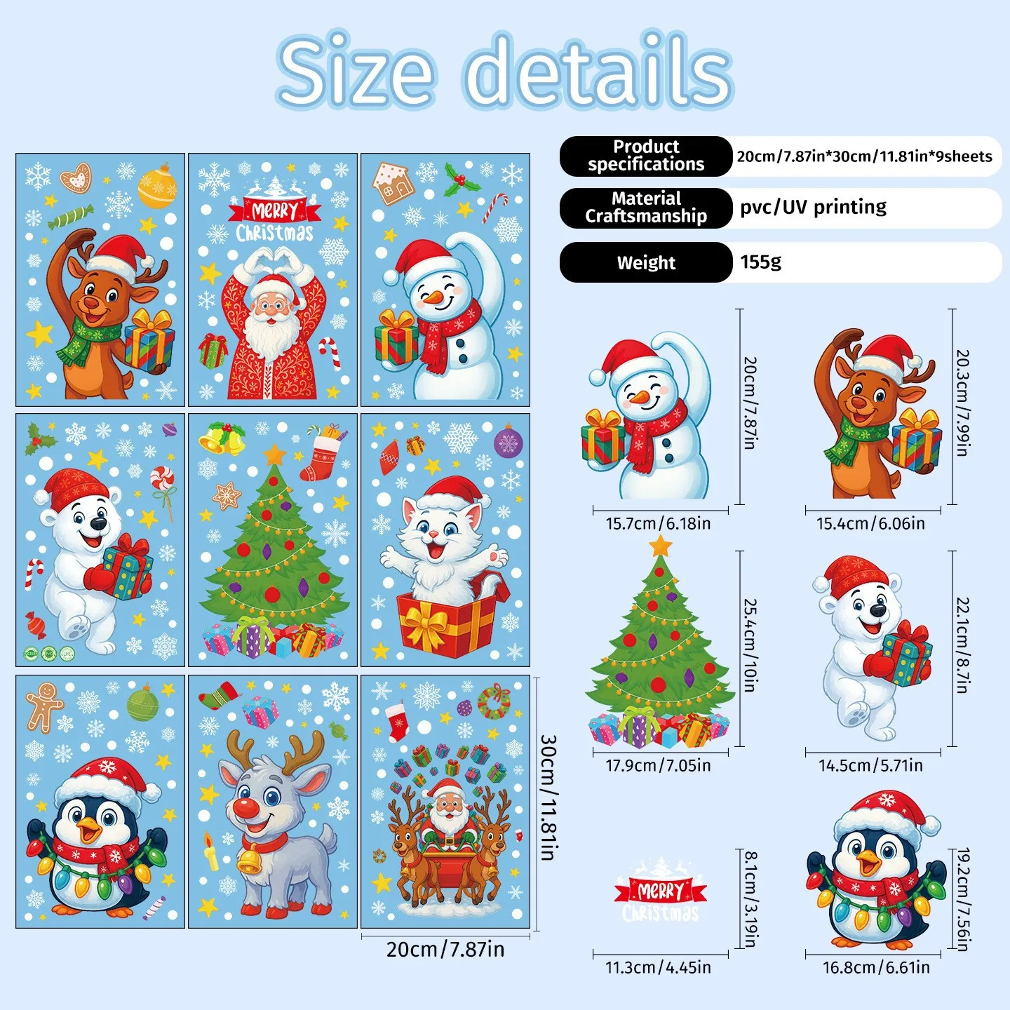 Weihnachtsdekorationen, Szenenanordnung, Glasaufkleber, Fensteraufkleber, Fenster, statischer Aufkleber 5