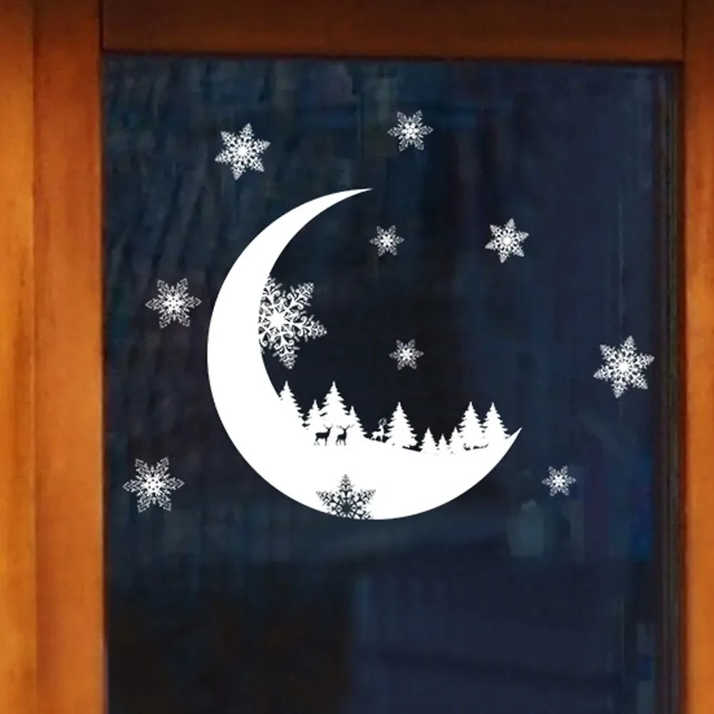 Mond Schneeflocken Wandaufkleber PVC Kunst Wandtattoos DIY abnehmbare Fensterglas selbstklebende Neujahr Weihnachten Aufkleber Home Decor 5