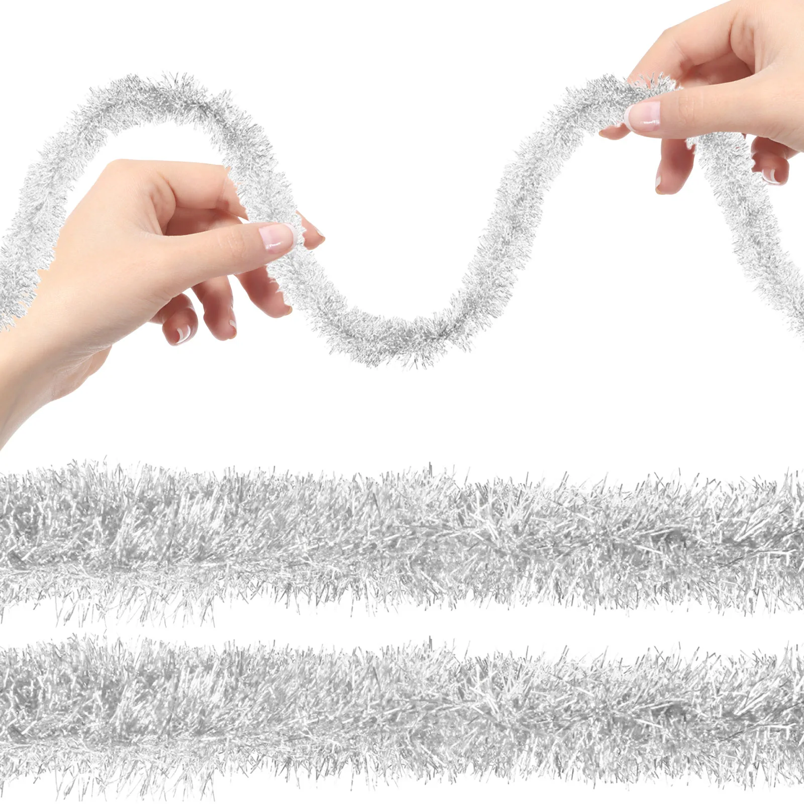 Weihnachts-Lametta-Girlande, bunte metallische Twist-Girlande, glänzende hängende Schnur, Ornament für drinnen und draußen, Urlaubsparty 5